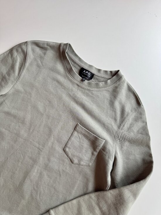 APC Worker Crew Neck Sage Green Cotton Terry Pocket Sweatshirt, Size XS - Picture 3 of 9